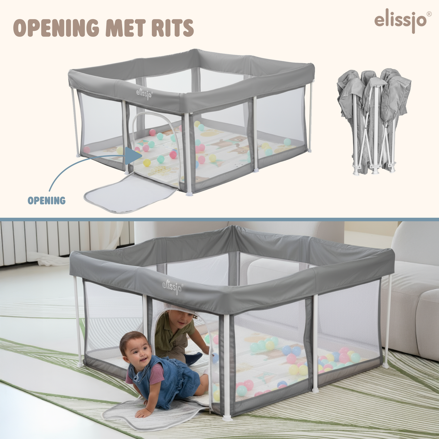 Elissio® Grondbox Inklapbaar 125×125 cm Grijs