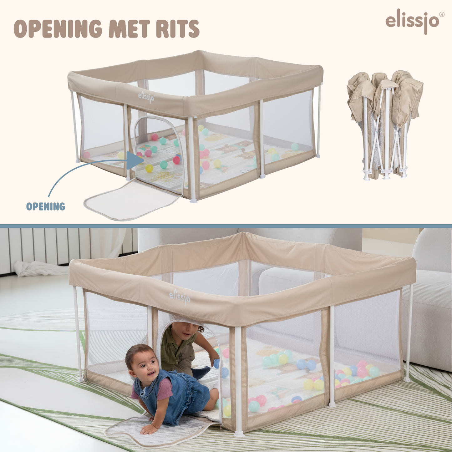Elissio® Grondbox Inklapbaar 125×125 cm Beige