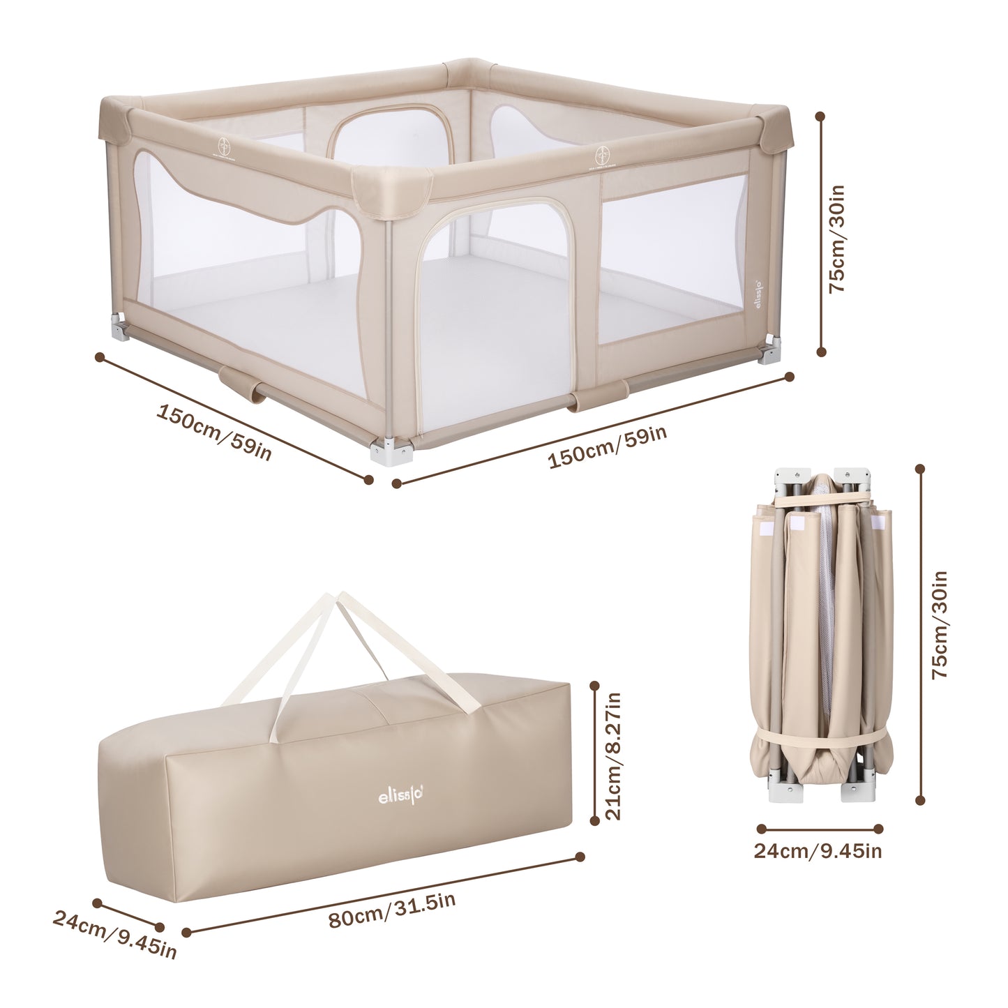 Elissio® Grondbox Inklapbaar 150x150 - Beige Speelballen Edition