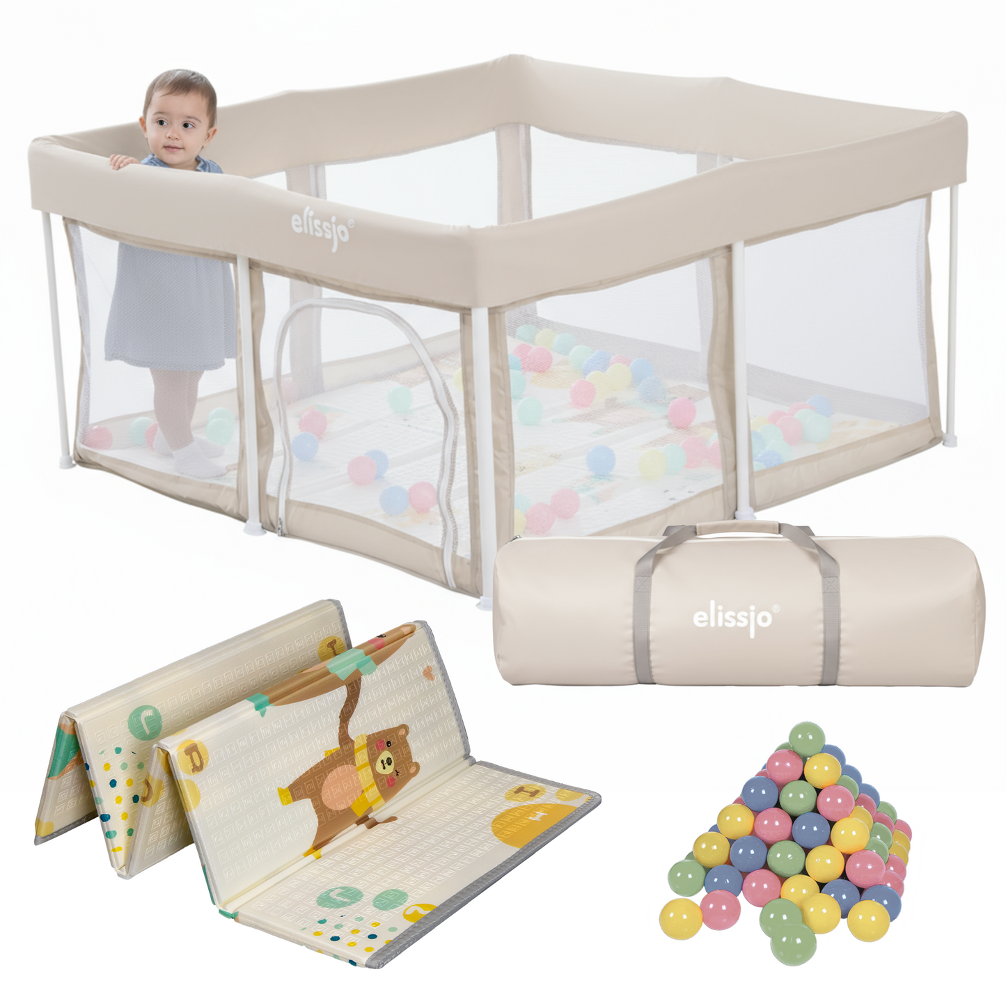 Elissio® Grondbox Inklapbaar 125×125 cm Beige