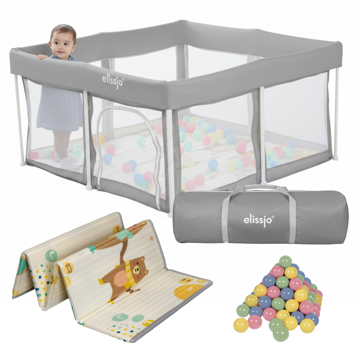 Elissio® Grondbox Inklapbaar  125×125 cm  Grijs
