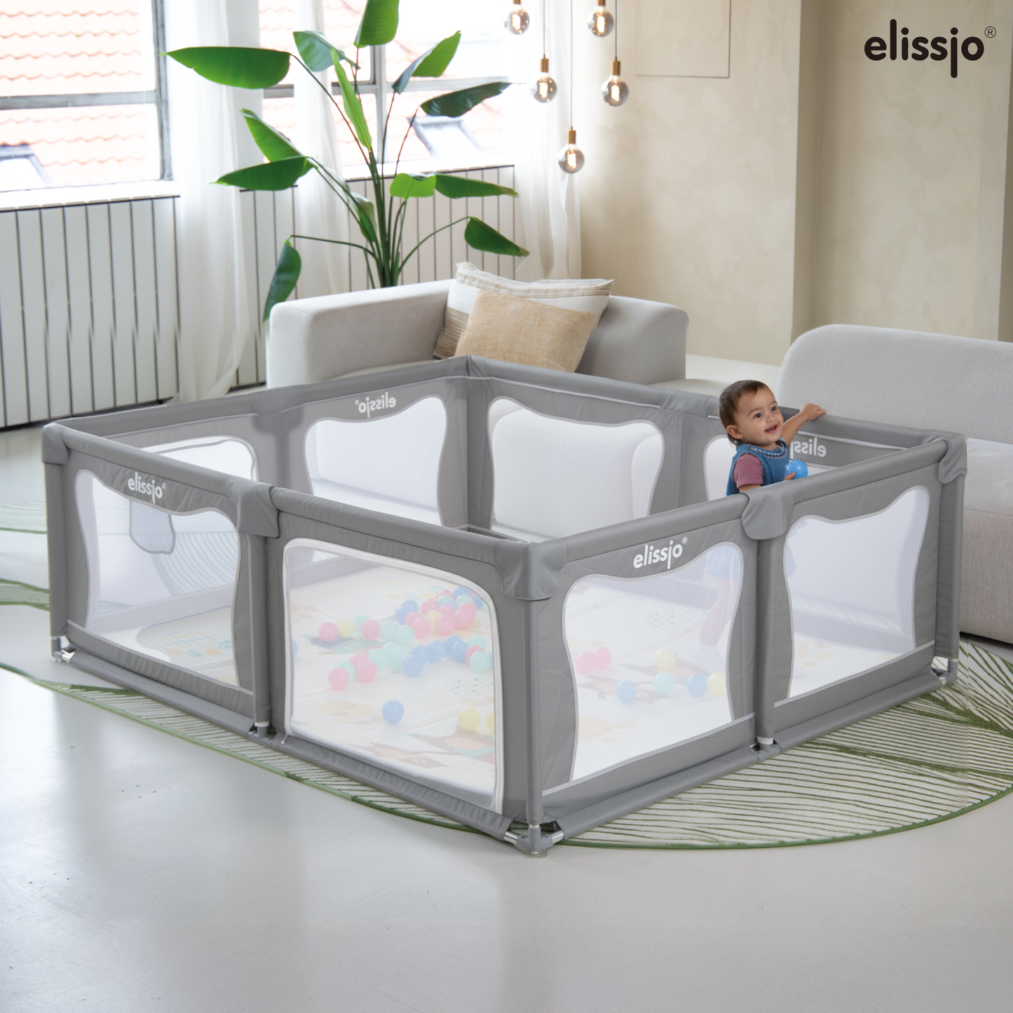 Elissio® Playpen 180×150 cm Gray