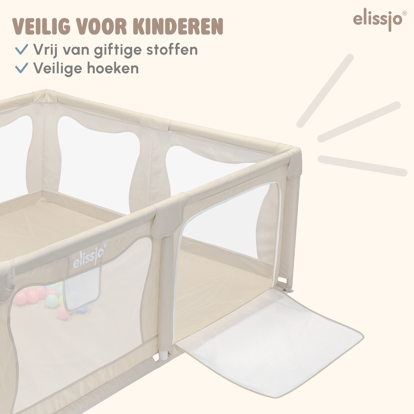 Elissio® Playpen 180×150 cm Beige Ball Edition