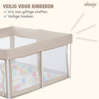 Elissio® Grondbox Inklapbaar 125×125 cm Beige Speelballen Edition
