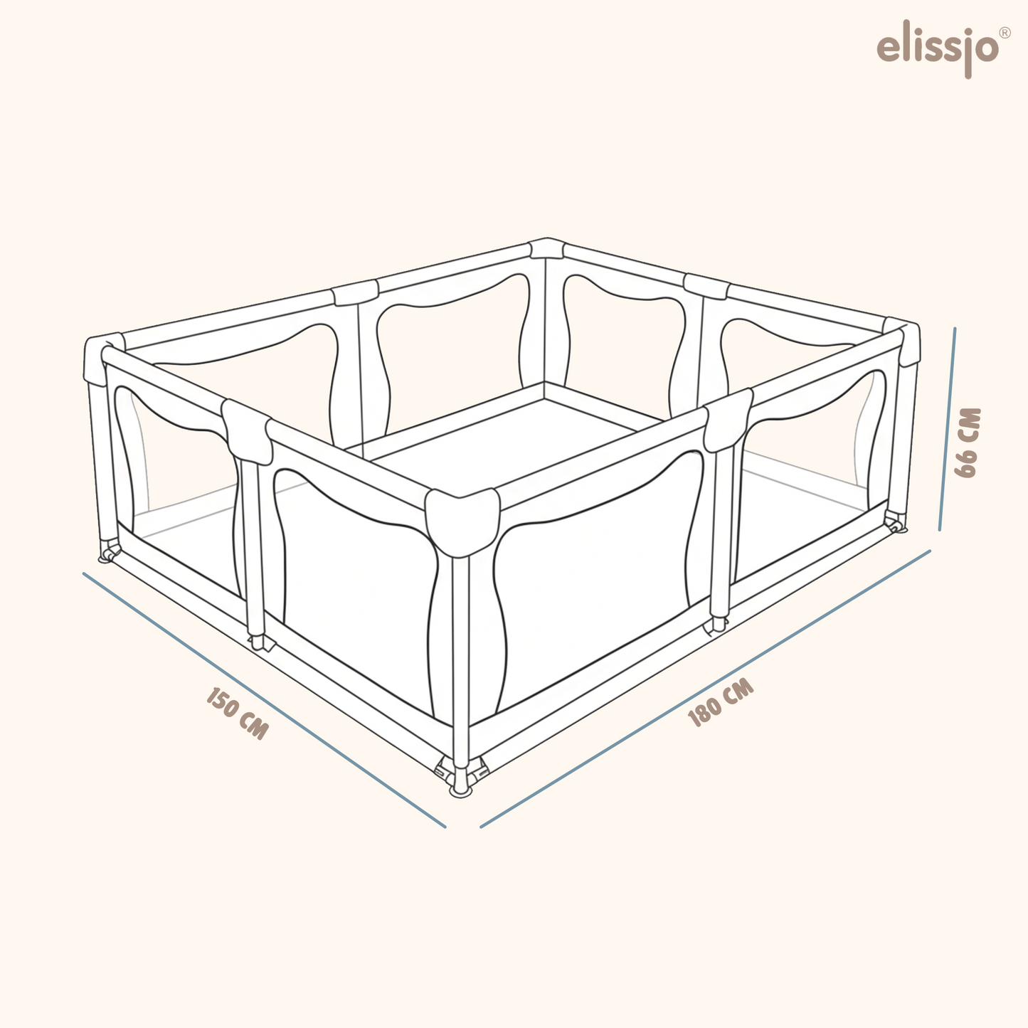 Elissio® Playpen 180×150 cm Gray