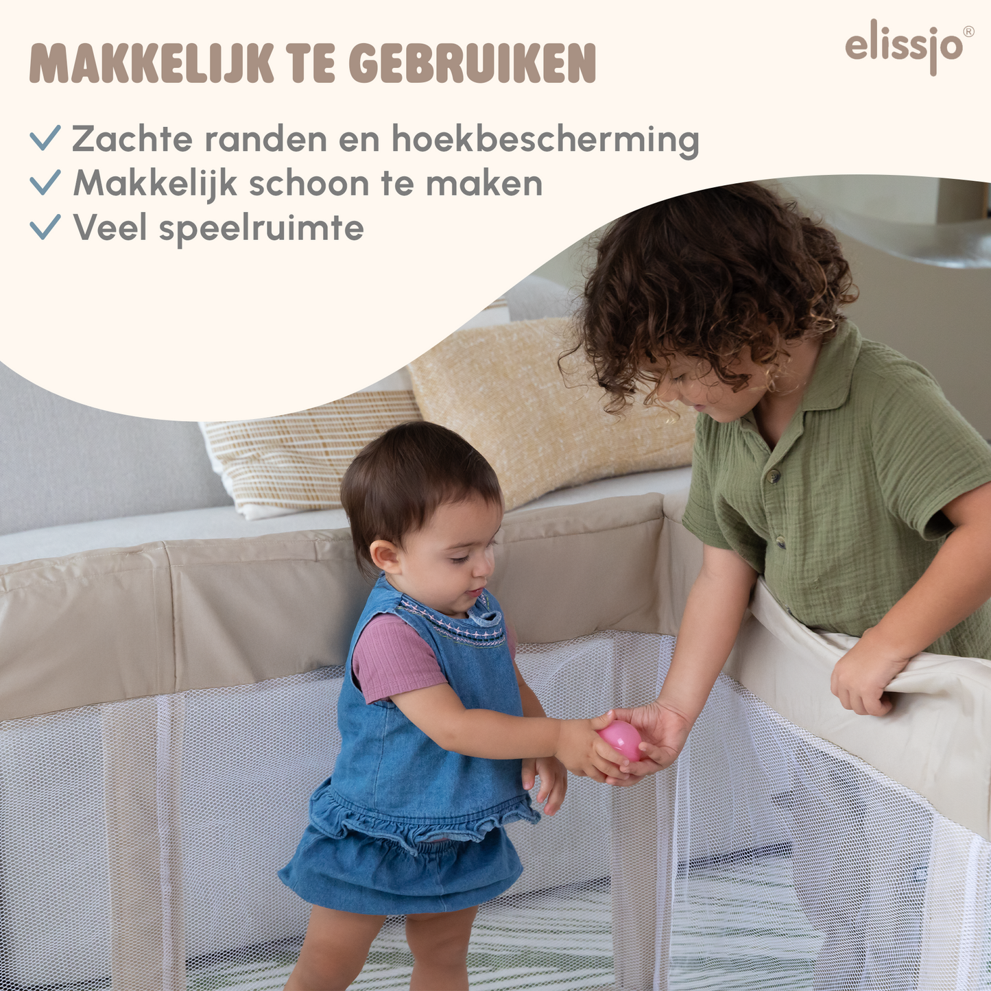 Elissio® Grondbox Inklapbaar 125×125 cm Beige Speelballen Edition