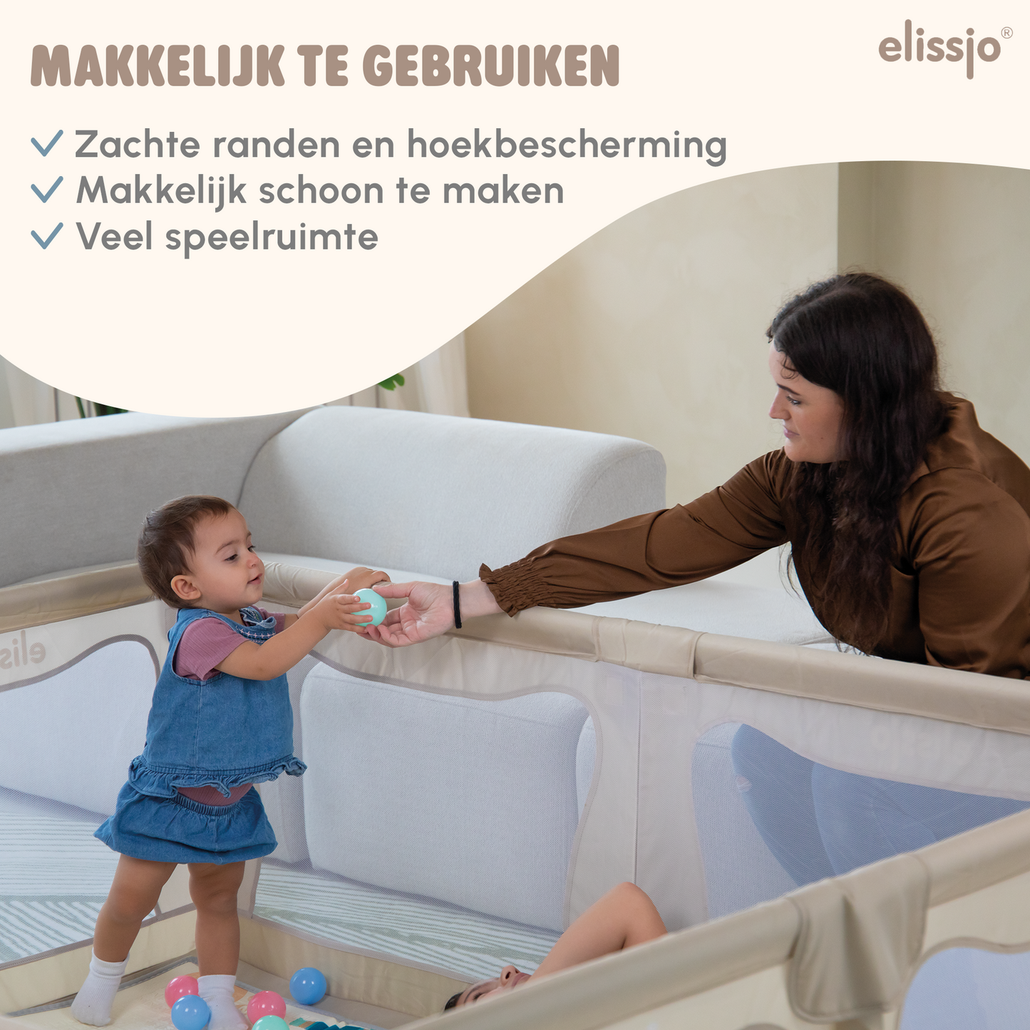 Elissio® Playpen 180×150 cm Beige Ball Edition