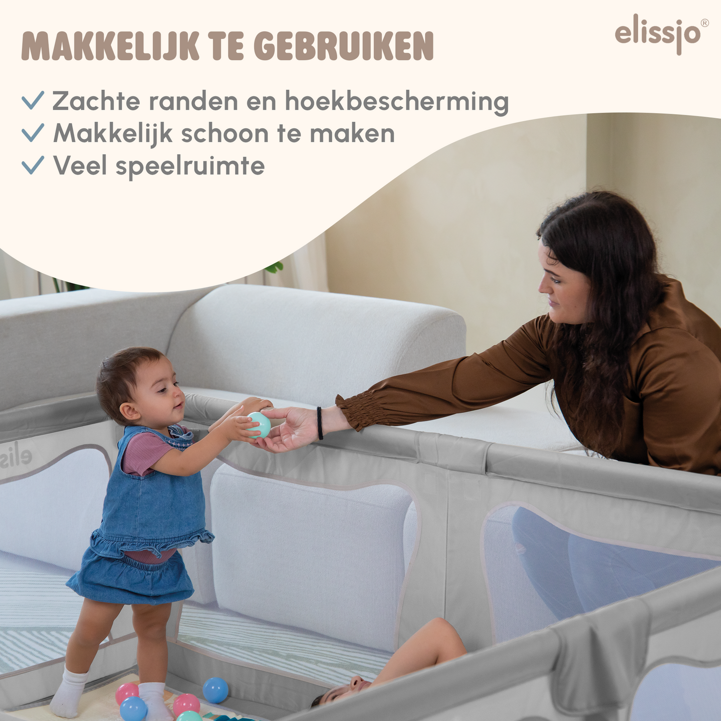Elissio® Playpen 180×150 cm Gray