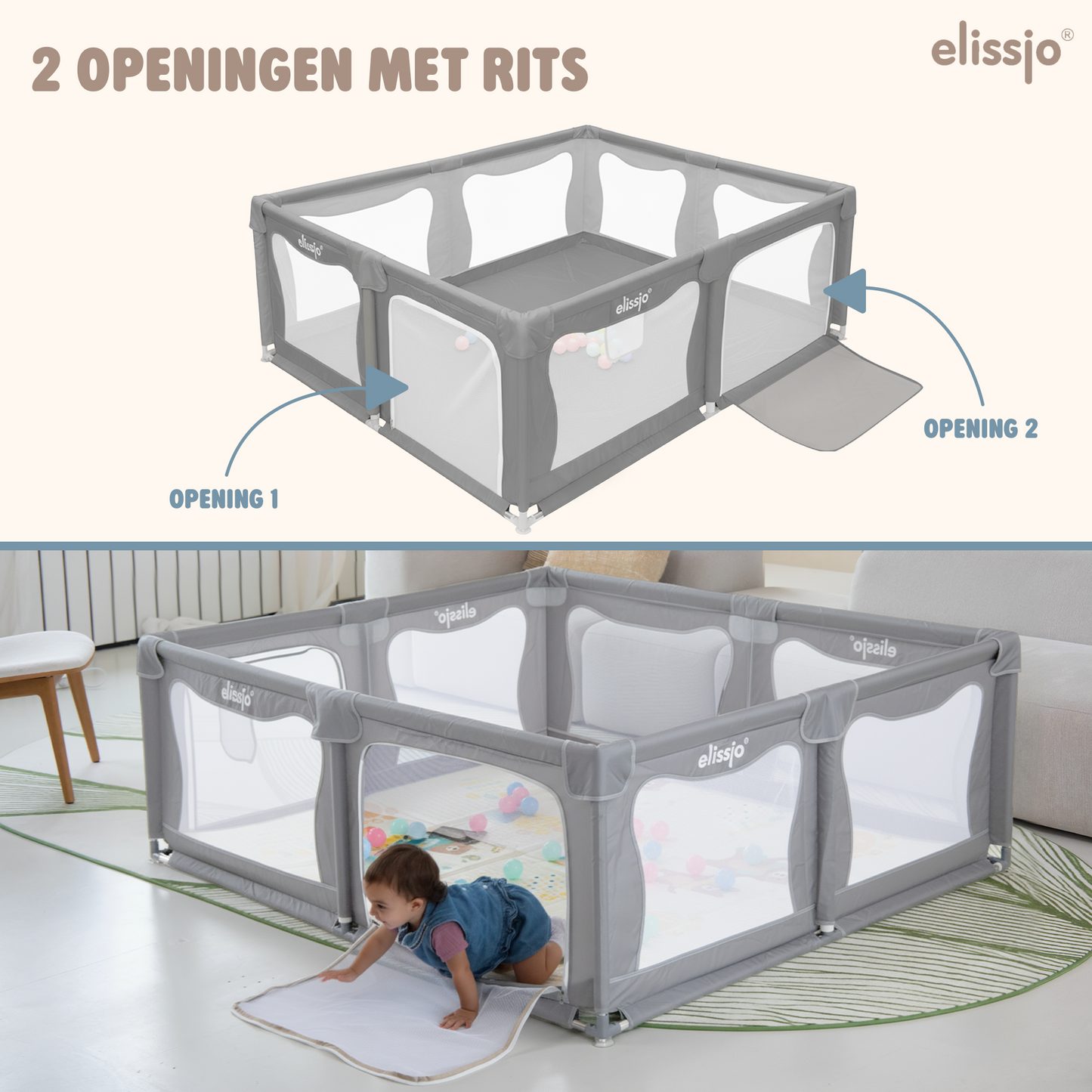 Elissio® Playpen 180×150 cm Gray