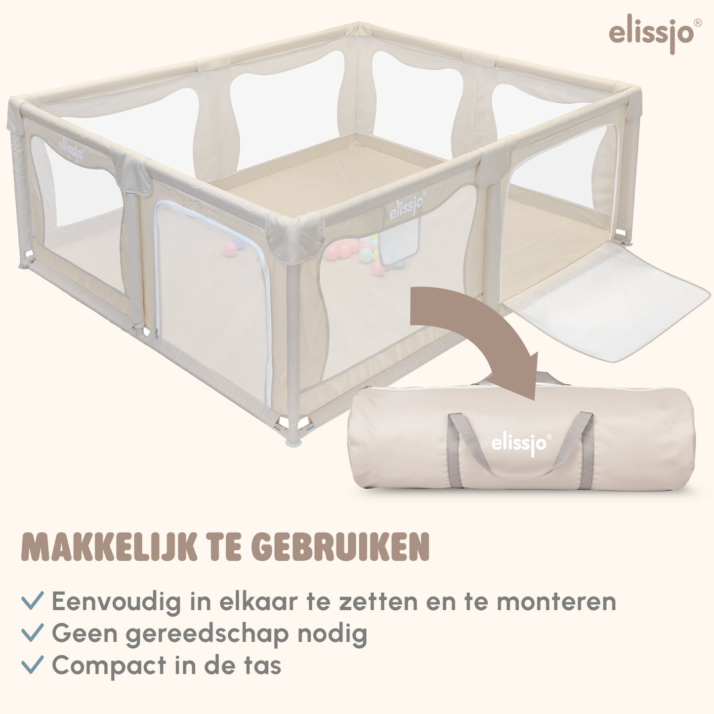 Elissio® Playpen 180×150 cm Beige Ball Edition