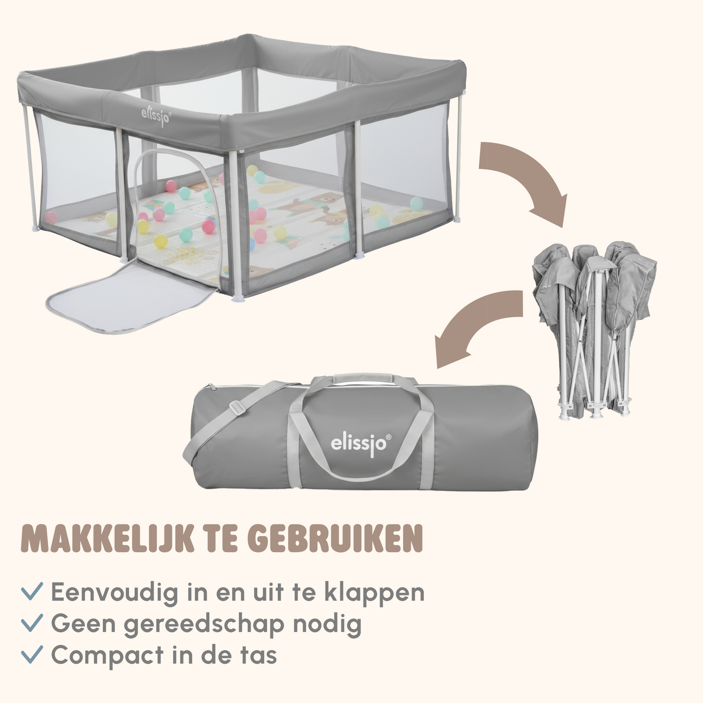 Elissio® Grondbox Inklapbaar  125×125 cm  Grijs