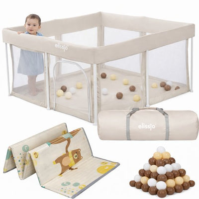 Elissio® Grondbox Inklapbaar 125×125 cm Beige Speelballen Edition