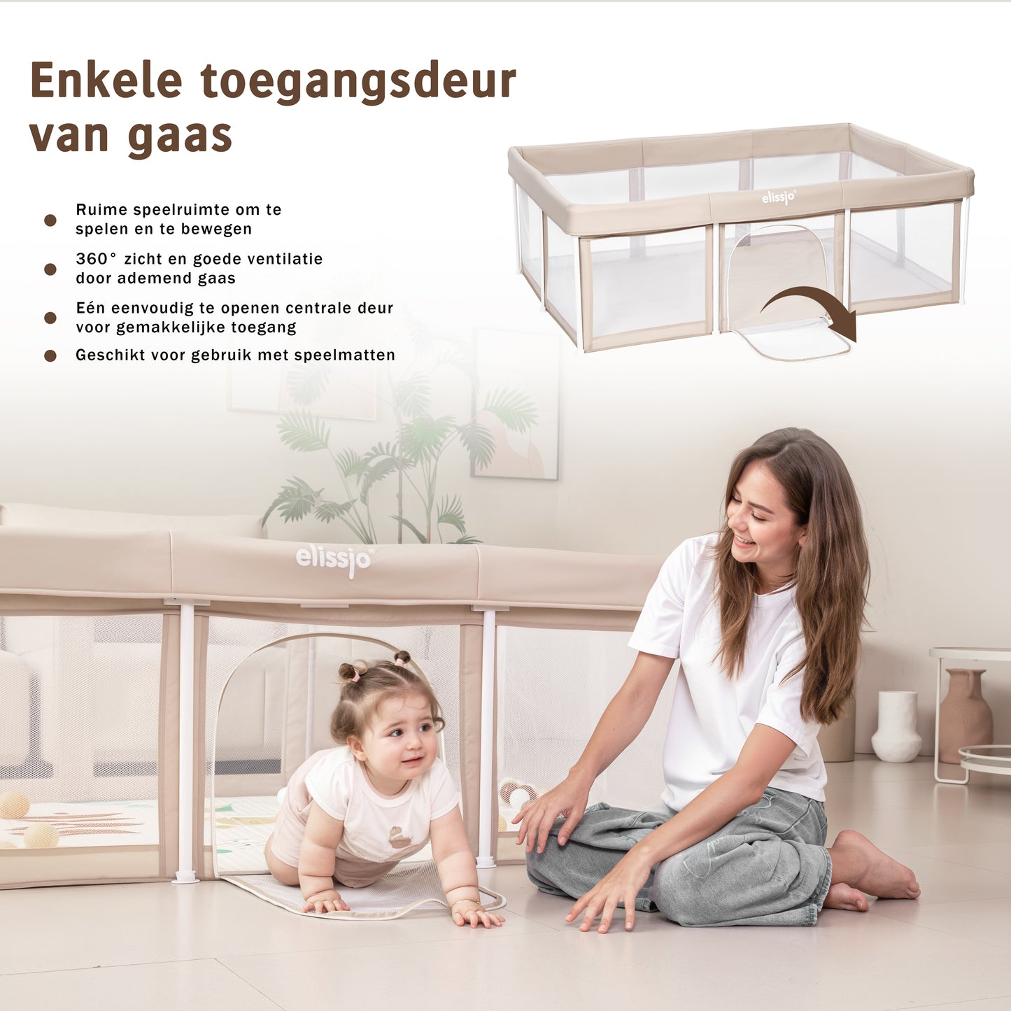 Elissio® Grondbox Inklapbaar 180×120 cm Beige Speelballen Edition
