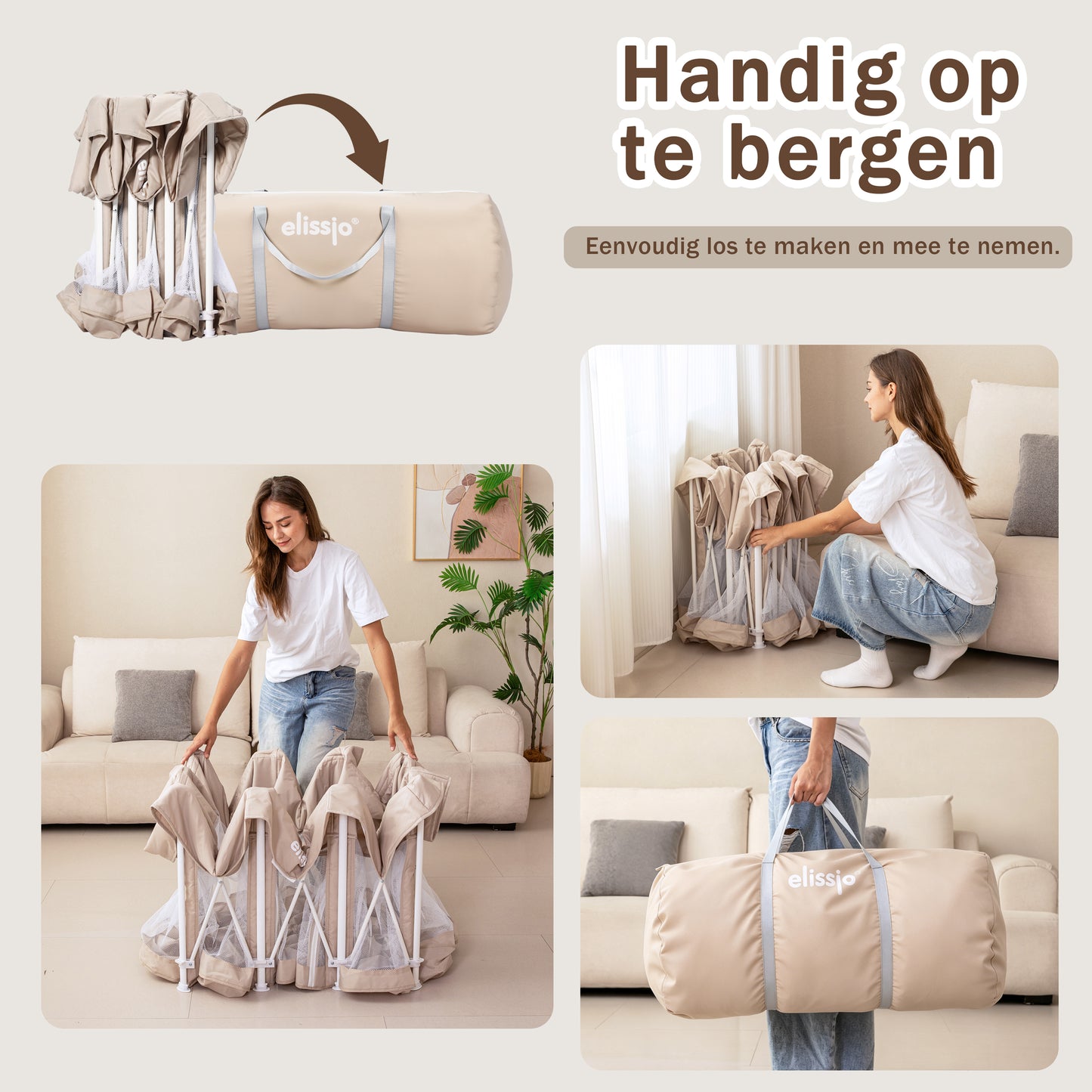 Elissio® Grondbox Inklapbaar 180×120 cm Beige Speelballen Edition