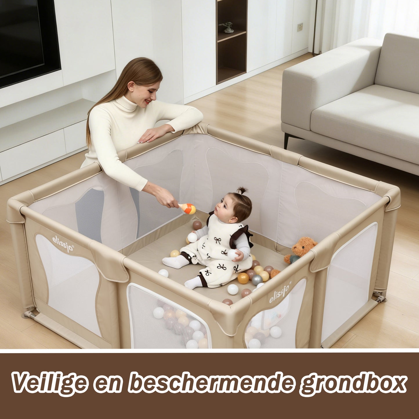 Elissio® Playpen 120×120 cm Beige