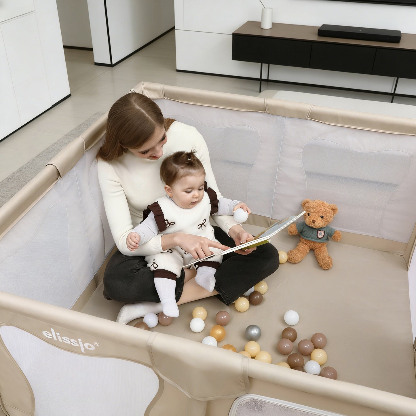 Elissio® Playpen 120×120 cm Beige