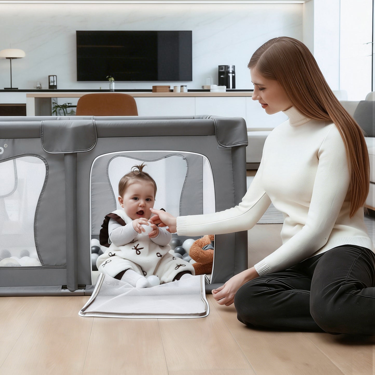 Elissio® Playpen 120×120 cm Gray