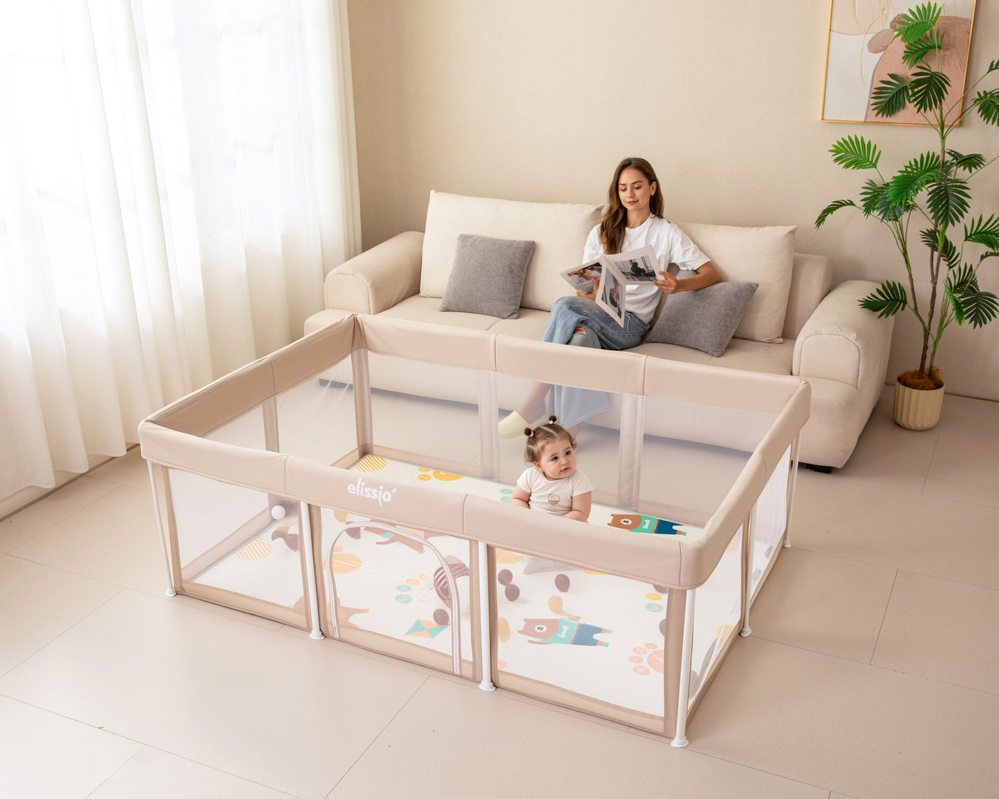 Elissio® Grondbox Inklapbaar 180×120 cm Beige Speelballen Edition