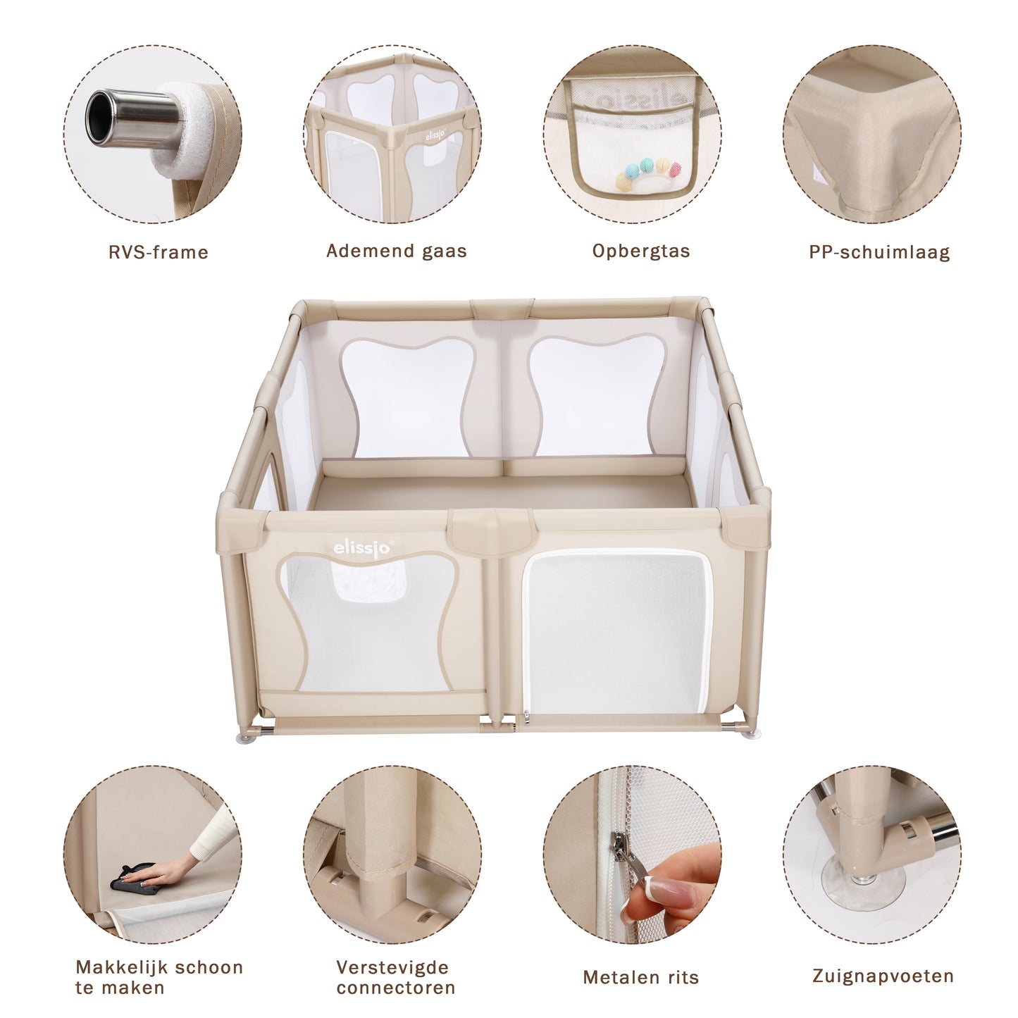 Elissio® Playpen 120×120 cm Beige