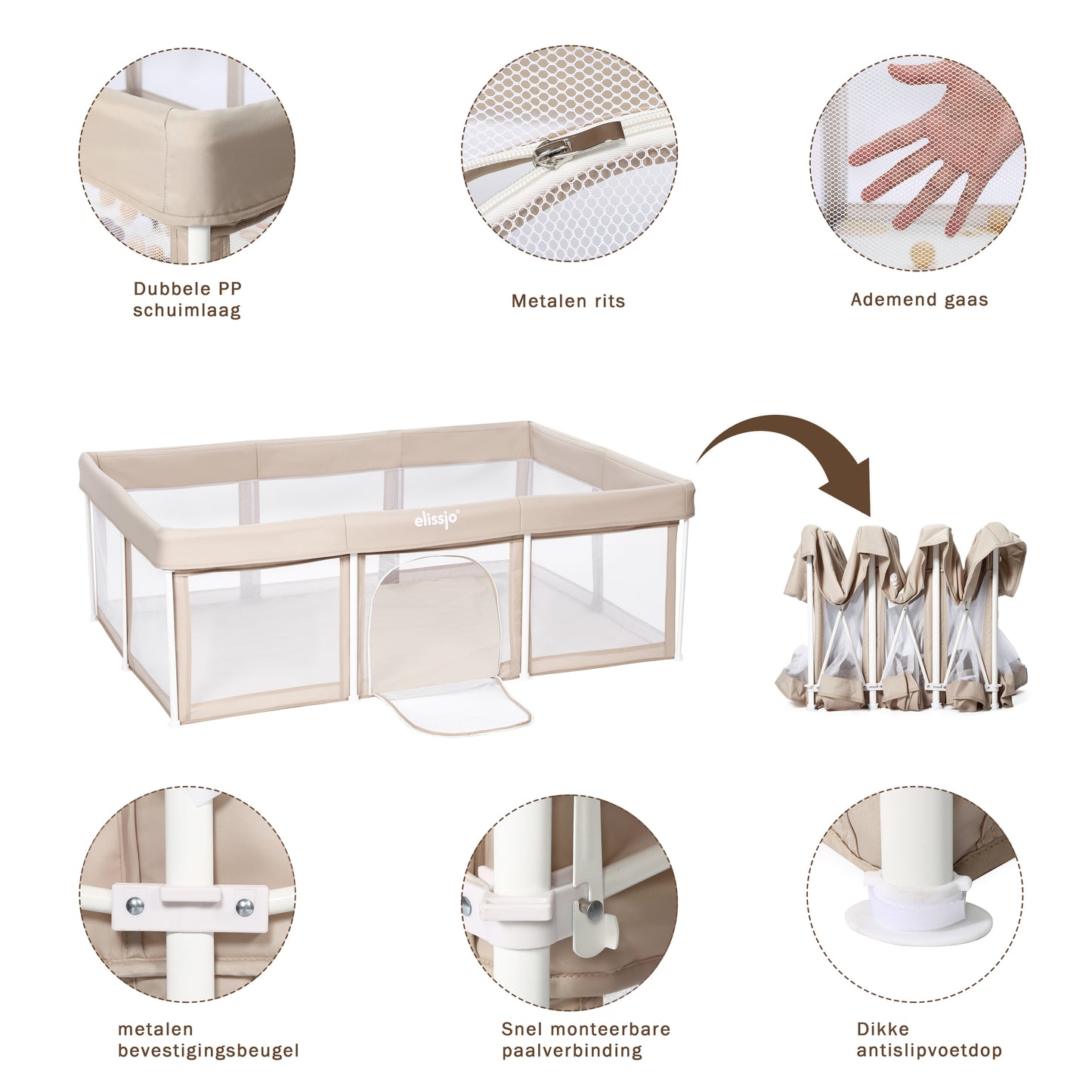 Elissio® Grondbox Inklapbaar 180×120 cm Beige Speelballen Edition