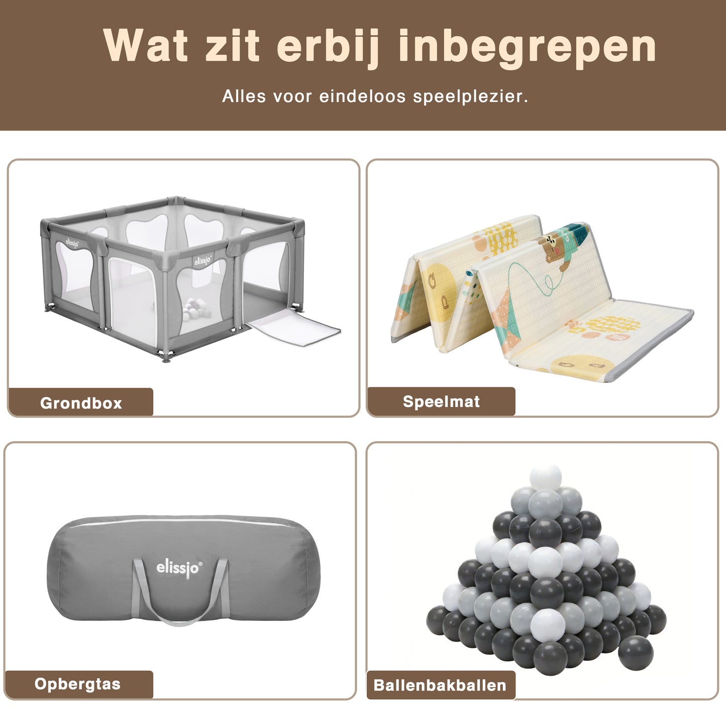 Elissio® Playpen 120×120 cm Gray
