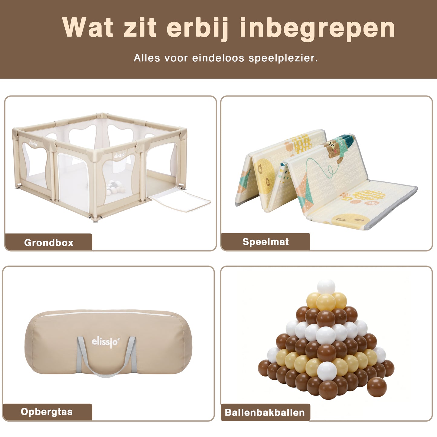 Elissio® Playpen 120×120 cm Beige