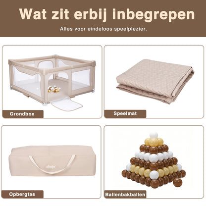 Elissio® Grondbox Inklapbaar 150x150 - Beige Speelballen Edition