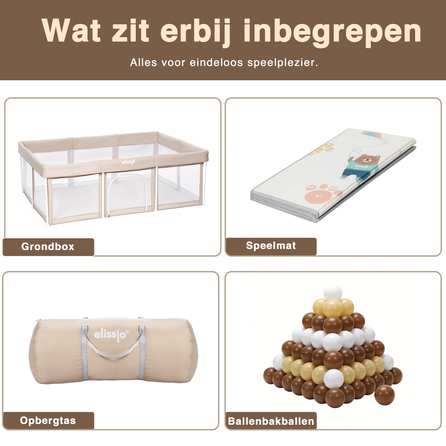 Elissio® Grondbox Inklapbaar 180×120 cm Beige Speelballen Edition