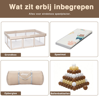 Elissio® Grondbox Inklapbaar 180×120 cm Beige Speelballen Edition
