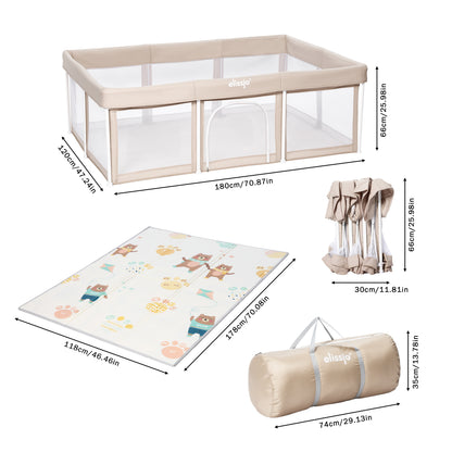 Elissio® Grondbox Inklapbaar 180×120 cm Beige Speelballen Edition
